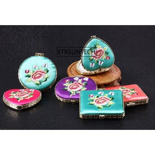 100pcs Portable Mini Vintage Makeup Mirrors Compact Pocket Floral Mirror Two-side Folding Make Up Mirror Cosmetic Tool F3770