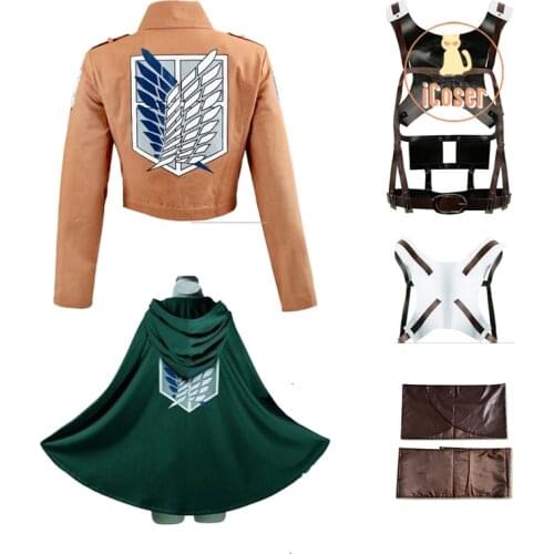 Attack on Titan Shingeki no Kyojin Recon Corps Cosplay Costume Set Leather Shorts Harness Belt Apron Skirt Scouting Legion Cape