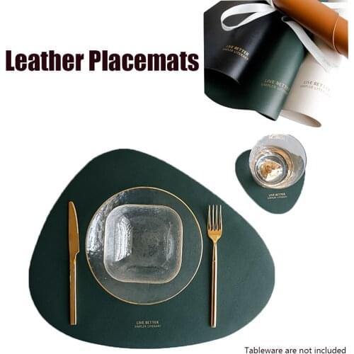 Leather Placemats for Table Waterproof Non-Slip Table Mat Set Coaster Set Cup Wine Mat Tableware Pad Napkin for Kitchen