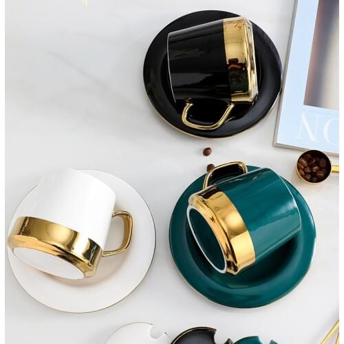 Creative gold cup coffee cup European small luxury ceramic cup home office afternoon tea cup coffee cup dish ceramic mug
