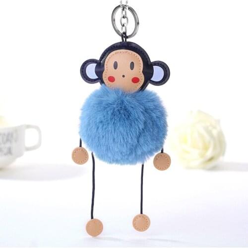 Creative Fur PomPom Keychain Monkey Key Chain Pompom Fur Key Holder Cover Women Bag Charm Pendant Accessorie Christmas Gift