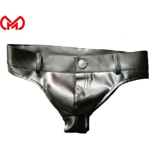 MEISE PU Faux Leather Hot Short T Crotch High Cut Bikini Low Rise Sexy Shorts Micro Mini Short Sexy Club Stage Wear Gay Wear F47
