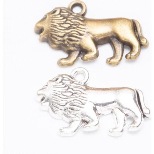 50pcs 18X29MM Antique Silver Color Animal Lion Charms Metal Brass Pendants for Bracelet Necklace Earring DIY Jewelry Making