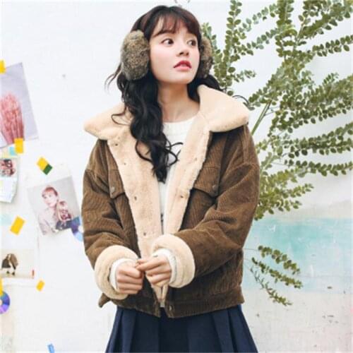 Fashion Corduroy jackets Women coat winter /spring New Corduroy loose rabbit hair thick lambs wool coat female jackets women