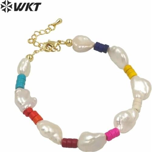 MPB029 Luxury women pearl bracelets irregular freshwater pearl and colorful spacers amazing bracelets
