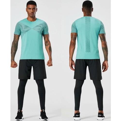 Man Running Sport Pants New Mens Fake Two-Piece Tight Pants Running Fitness Drawstring Sweatpants Elastic Quick-Drying Trouser