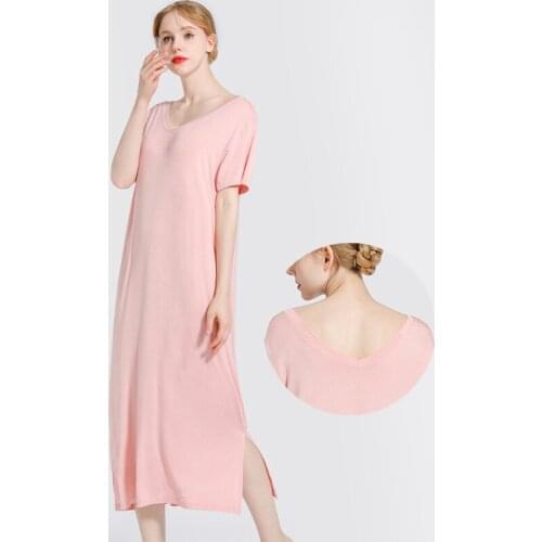 New 2020 Long V-neck Modal Nightgown Summer Thin Section Short Sleeve Womens Large Size Slimming-Outer Wear Simple Home Wear