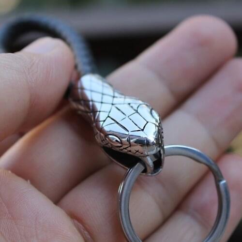 New 316L stainless steel cobra snake head leather car Automobile Mens waist buckle key chain Key Chain Keychain Ring Keybob
