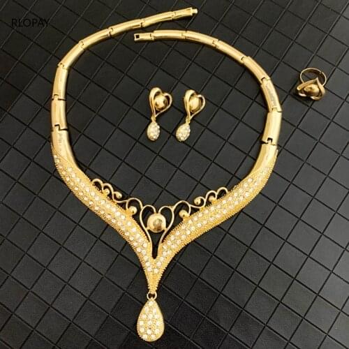 New Brazilian Gold Jewelry Set for Women Necklace/Earrings/Ring/Bracelet Wedding Jewelry Sets Muslim Sets