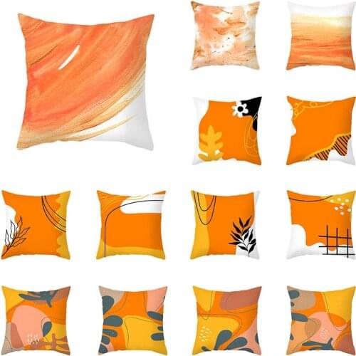 Orange Geometric Pattern Decorative Cushions Pillowcase Peach Skin Pillowcase Modern Simplicity Pillowcase Sofa Cushion Cover