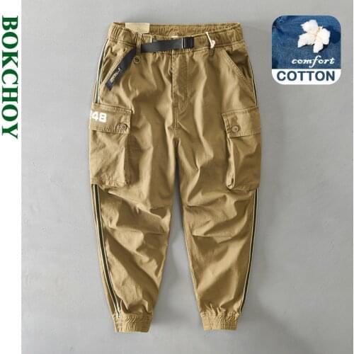 Autumn and Winter New Mens Cotton Solid Color Multi-pocket Elastic Casual Pants GML04-Z328