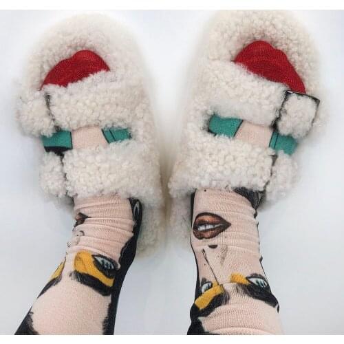 YOLOAgain Autumn New Fashion Ladies Lamb Fur Slippers Women Flat Slides