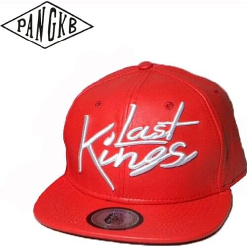 PANGKB Brand KINGS CAP red leather letter Street dance snapback hat for men women adult outdoor casual sun baseball cap bone