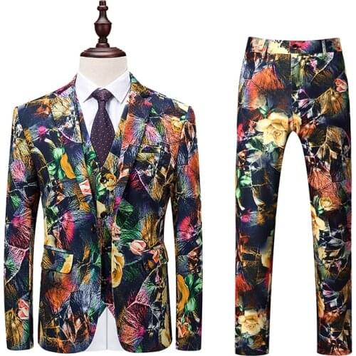 Jacket+pants+vest) Luxury Suit Men Fashion Business Suits Prom Dress Stage Singers Costume Party Wedding Groom Tuxedo 3 PCS