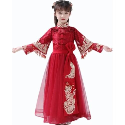 Flower Girl Dress Han Fu For Girl Kids Dramaturgic Robe Dress Chinese Traditional Ancient Embroidery Dresses Dande Wear Cosplay