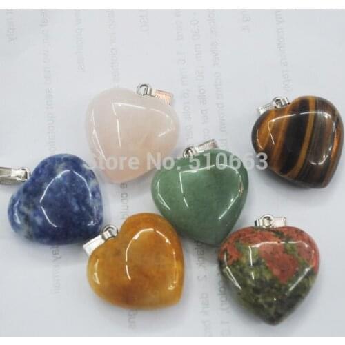 5 Piece/Lot Natural Stone Pendant Big Heart Shape Stone Pendant Charms,For Chain Necklace Size 30mm Mix Different Types Stone