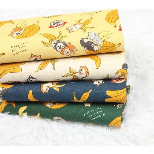Half Yard Thicken 100% Cotton Fabric Banana Dog Print Imitate Cotton Linen Cloth Handmade DIY Bag Sewing Material CR-1022