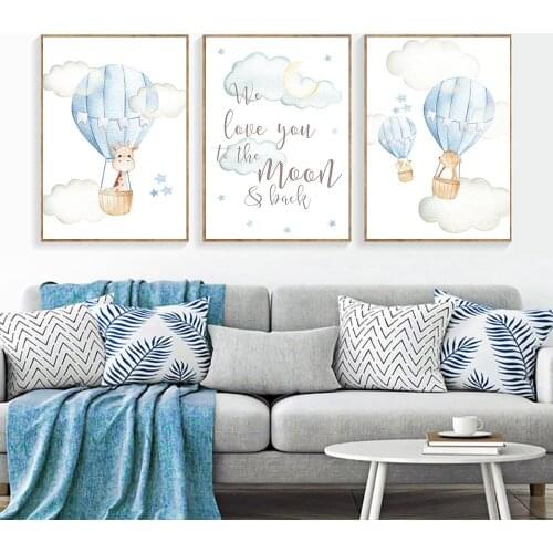 Nursery Poster Nordic Wall Painting Elephant Rabbit Canvas Posters Balloon Moon Art Print Pictures Baby Kids Room Home Decor
