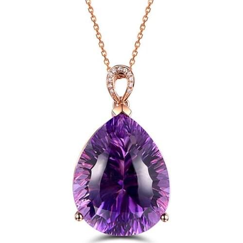 RE Fashion Women Natural Stone Crystal Pendants Charm Rose Gold Color Purple CZ Women Engagement Jewelry Accessories J34
