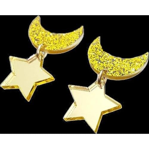 1 Pair Anime Moon Cosplay Star and Moon Stud Earring Golden Yellow Earrings Girls Cute Sweet Jewelry Accessories Gifts