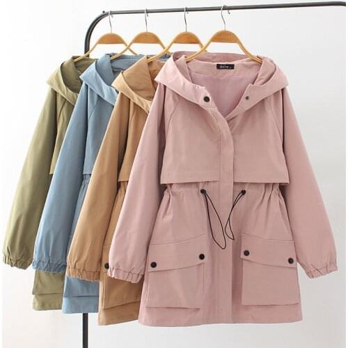 Spring Autumn Women Windbreaker New Fashion Casual Womens Jacket FemaleMid-length Waist drawstring Outerwear Plus Size Overcoat