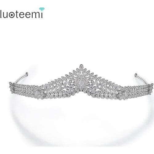 LUOTEEMI Wedding Engagement Crown Hair Jewelry Bridal Headpiece for Women Baroque Rhinestones Cubic Zircon Wedding Hair Accessor