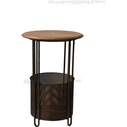 Light Luxury Simple Modern Round Solid Wood Living Room Sofa Side Table Wrought Iron Movable Net Red Ins Storage Small Tea Table