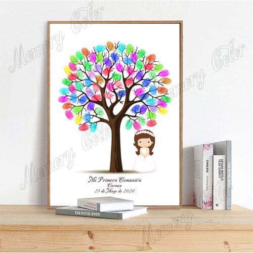 Custom Theme Name Date Canvas Fingerprint Tree Signature DIY Guestbook For Kids First Holy Communion Souvenir Fingerprint Canvas