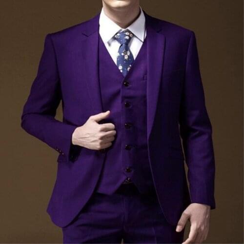 TPSAADE 2020 3 Pieces latest purple mens fashion western decoration custom mens suit wedding groom dress (Jacket+pants+vest)