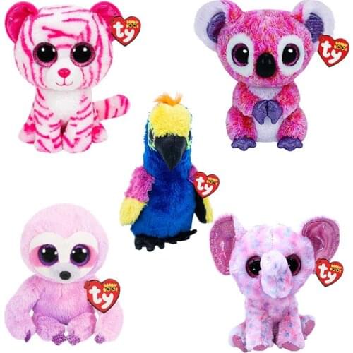 Ty Beanie Boos Big Eyes 6" 15 cm Parrot Elephant Sloth Series Cute Soft Healing Plush Doll Toys Lovely Gift for Boys and Girls