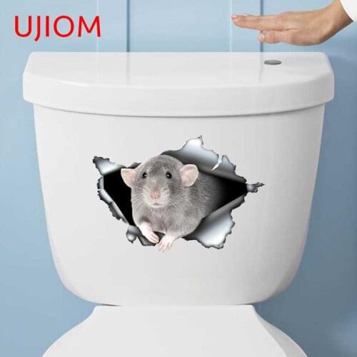 UJIOM 3D funny Dumbo Rat Toilet Sticker Bathroom Wall Stickers Waterproof Creative Pattern Diy Home Decoration Mural Art