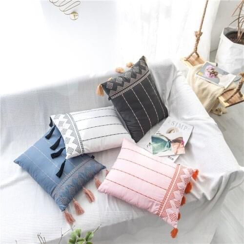 Home Decoration Cushion Cover European Embroidery Tassel Pillow Case Home Sofa Bed Rectangular 38x48cm Throw Pillow