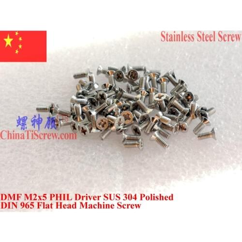 DIN 965 Stainless Steel Screws M2x3 M2x4 M2x5 M2x6 Flat Head 0# Phillips Driver A2-70 Polished 100 pcs