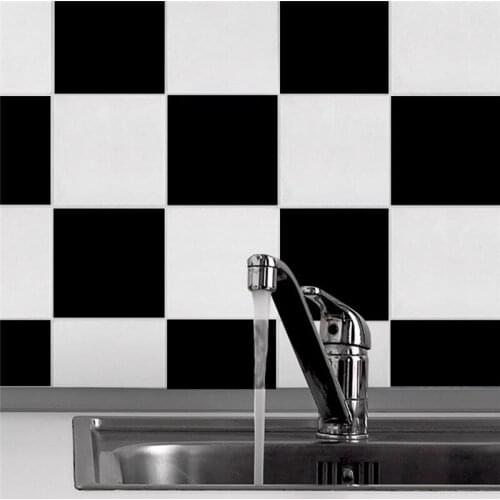 YRHCD Nordic style Black & white Oil-proof Tile Sticker for Kitchen Waterproof Self-Adhesive Wallpaper for Bathroom Wall Decor