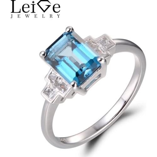 Leige Jewelry Vintage Rings Real London Blue Topaz Rings Engagement Rings Blue Gemstone 925 Sterling Silver November Birthstone