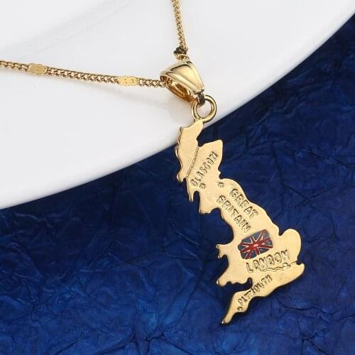 Gold Color United Kingdom Map Pendant Necklace British UK Britain and Northern Ireland Map Jewelry
