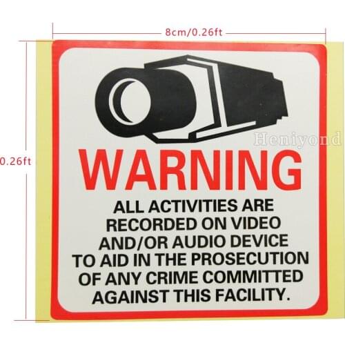 16PCS Warning Sign Sticker 80mmx80mm Protection Premium CCTV Security Sticker Camera System Video Security Decals Posted