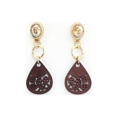 2017 new crystal jewelry natural wood geometric drop earrings Hollow out drop water Dangle Earrings for Women