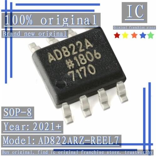 2021+100% Brand new original 1PCS-5PCS AD822ARZ-REEL7 AD822A SOP-8 Single-supply rail-to-rail FET input operational amplifier