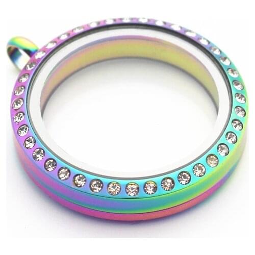 30mm Crystal Stainless Steel Twist Floating Locket Necklace Round Sparkles Screw Open Glass Memory Locket