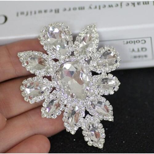5.8*4.5cm White Crystal rhinestone applique Silver Base Belt Applique Sew on Rhinestone For Party Wedding Dress Fake Decoration