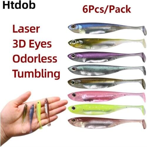6pcs/pack Fishing Soft Lures 7cm 8cm Shad Fishing Worm Swimbaits Silicone Soft Lure For Carp Fishing Rainbow Color Sequin Bait