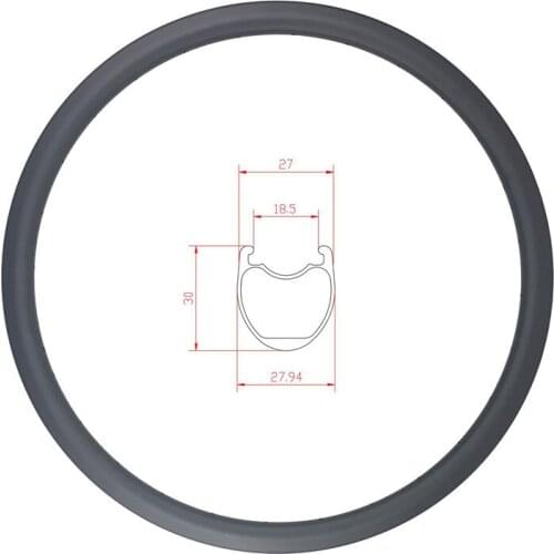 700c 30mm x 27mm tubeless U shape road disc brake carbon rim 18.5mm inner width 20 24 28 32 36 holes UD 3K 12K wheel
