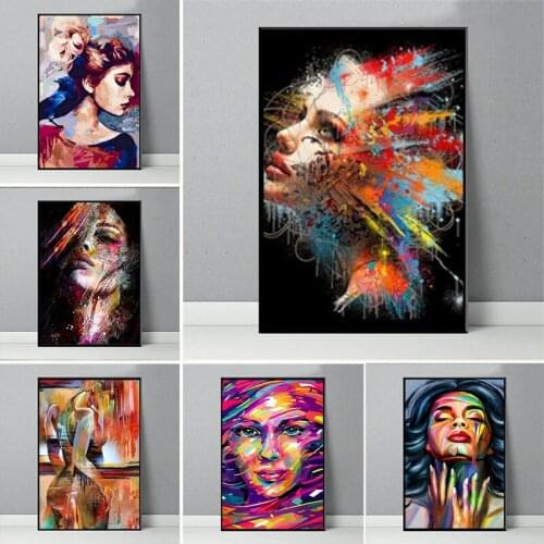 Abstract Woman Colorful Graffiti Art Canvas Painting Figure Paint By Wall Art Picture Poster Print for Living Room Decoration