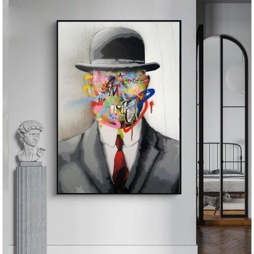 Abstract Graffiti Gentleman Face Street Art Canvas Painting Posters and Prints Cuadros Wall Pictures for Living Room Home Decor