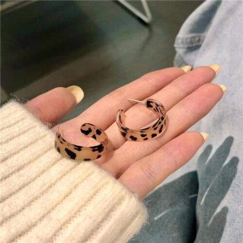 E56A Leopard Print Acrylic Hoop Earrings Open Stud Earring Drop Earrings Valentines Christmas Day Gifts for Women Girls