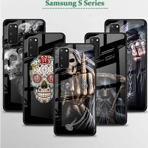Grim Reaper Skull Skeleton Tempered Glass Case For Samsung Galaxy S21 S20 FE S20 Ultra S10e S10 Lite S9 S8 Plus 5G Cover Coque