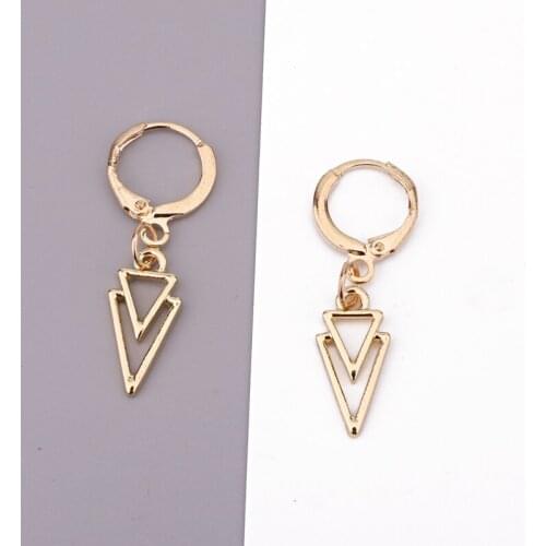 Dayoff European Double Triangle Hoop Earrings for Women Female Jewelry Mini Gold Color Pendant Earrings Christmas Gift E243