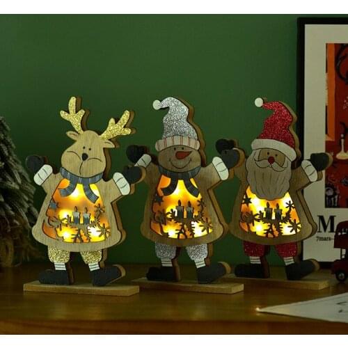 Ornaments Wooden Ornaments Santa Claus Snowman Elk Luminous Night Light Mall Window Ornaments Small Night Lights On The Desktop