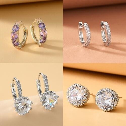 Docona Charms Colorful Crystal Hoop Earrings for Women Simple Geometric Heart Zircon Copper Earrings Female Wedding Jewelry